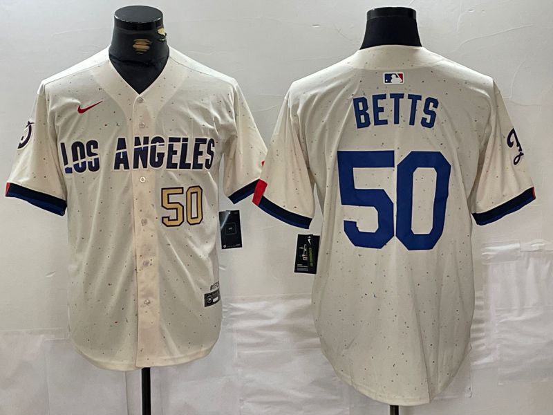Men Los Angeles Dodgers #50 Betts Cream Fashion Nike Game MLB Jersey style 2